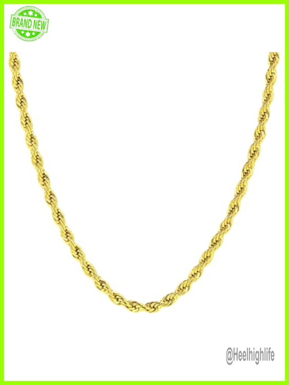 14K Solid Yellow Gold Rope Chain Necklace 18 Inch Lobster Clasp